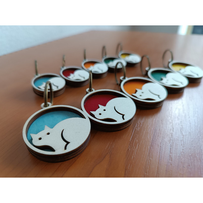 Cat Wood Keychain